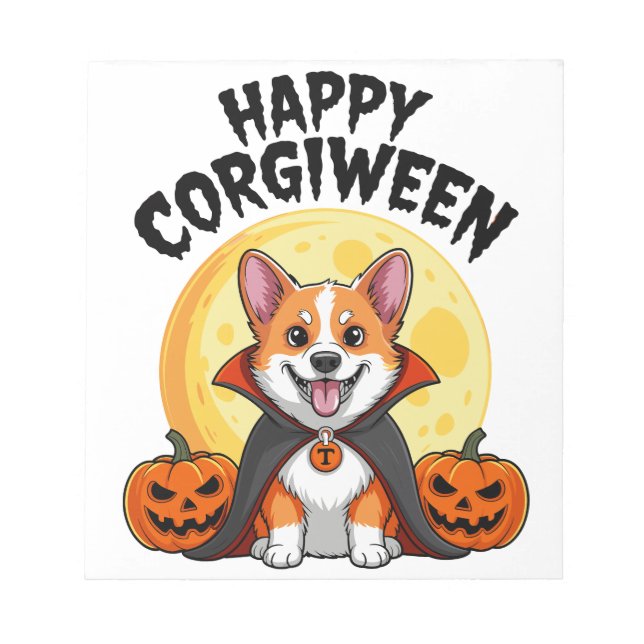 Halloween Corgiween, Spooky Corgi Dog Notepad (Front)