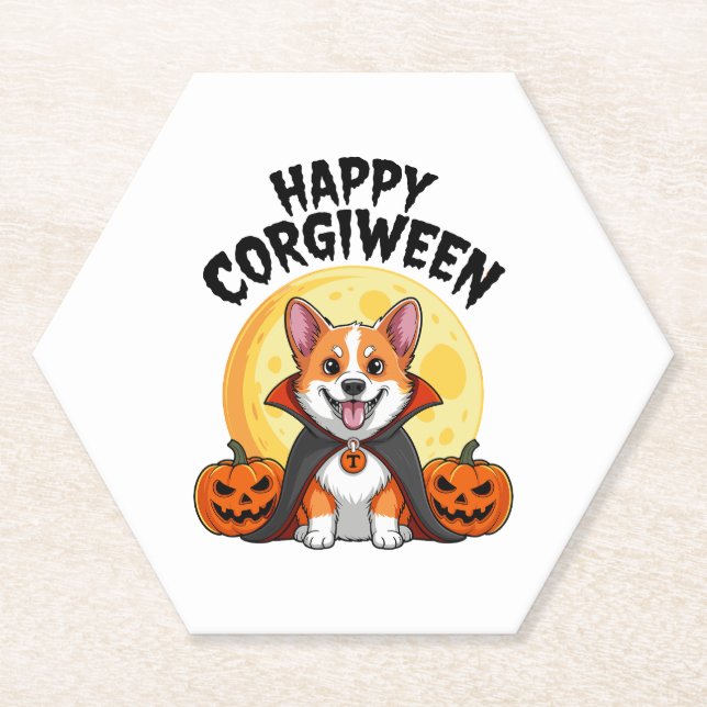 Halloween Corgiween, Spooky Corgi Dog Paper Coaster (Front)