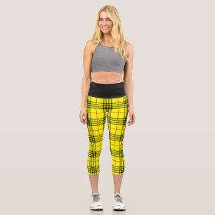 halloween cosplay 1990s yellow tartan plaid capri leggings