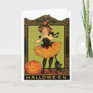 Halloween Costume and Cat Card
