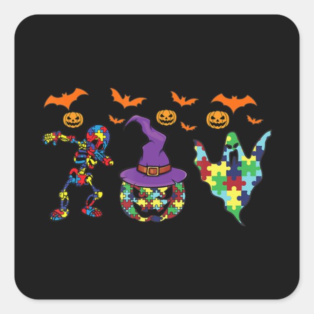 Halloween costume Autism Awareness Pumpkin Witch P Square Sticker (Front)