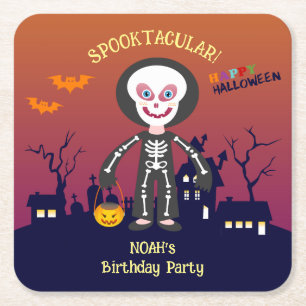 Halloween Costume Boy Birthday Party Square Paper Coaster