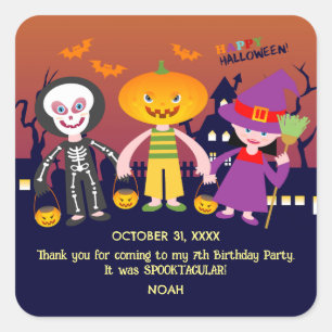 Halloween Costume Boy Birthday Party Square Sticker