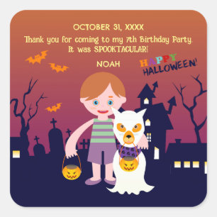 Halloween Costume Boy Birthday Party  Square Sticker