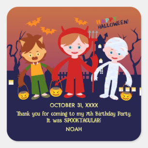 Halloween Costume Boy Birthday Party  Square Sticker