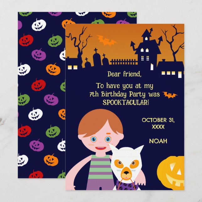 Halloween Costume Boy Birthday Party  Thank You Card (Front/Back)