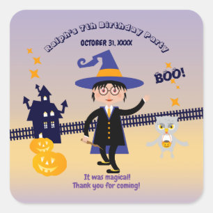 Halloween Costume Boy Wizard Birthday Party Square Sticker