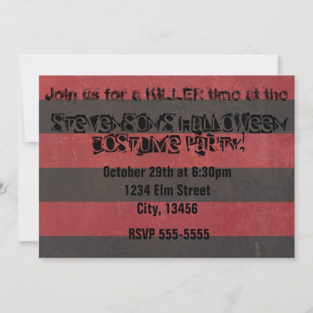 Halloween Costume fête Horreur Freddy Invitation (Devant)