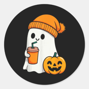 Halloween Costume Ghost Drinking Pumpkin Men Women Classic Round Sticker