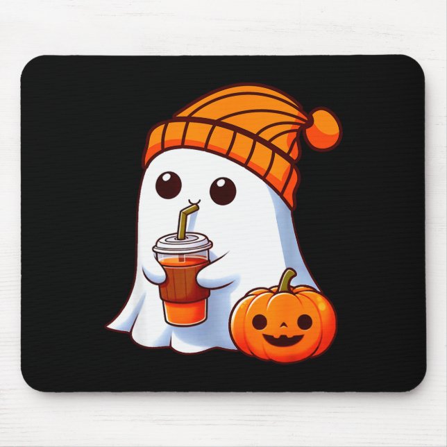 Halloween Costume Ghost Drinking Pumpkin Men Women Mouse Pad (Front)