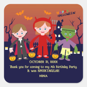Halloween Costume Girl Birthday Party Square Sticker