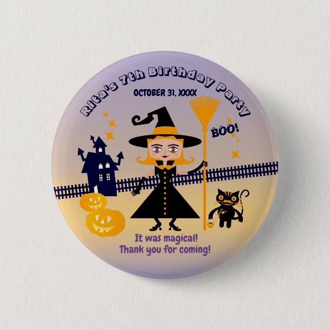 Halloween Costume Girl Witch Birthday Party 2 Inch Round Button (Front)