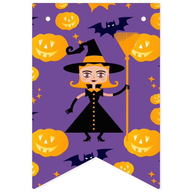 Halloween Costume Girl Witch Birthday Party Bunting Flags (First Flag)
