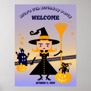 Halloween Costume Girl Witch Birthday Party Poster