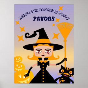 Halloween Costume Girl Witch Birthday Party Poster