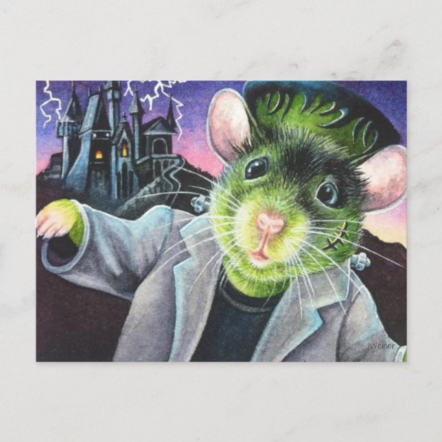 Halloween Costume Monster Mouse Watercolor Art Postcard (Front)
