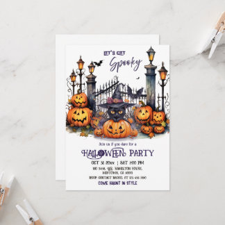 Halloween Costume Party Black Cat Witch Hat scary  Invitation
