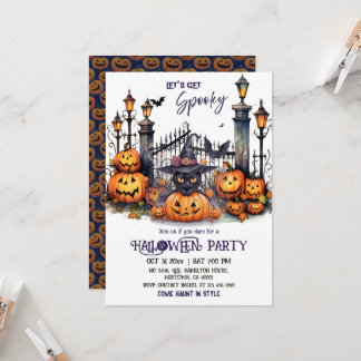 Halloween Costume Party Black Cat Witch Hat scary  Invitation