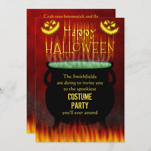 Halloween Costume Party Cauldron Fire Invitation (Front/Back)