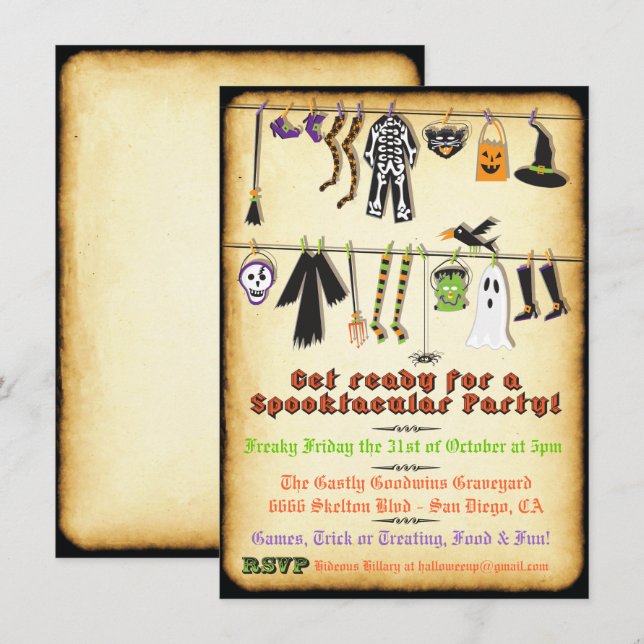 Halloween Costume Party Clothesline invitation (Devant / Derrière)