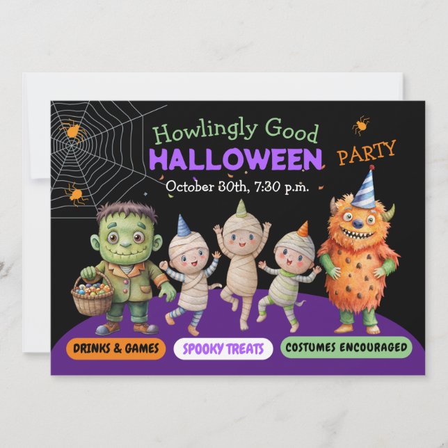 Halloween Costume Party Monsters spooky fun Dance Invitation (Front)