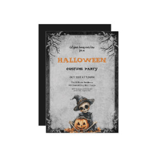 Halloween costume Party Scary skeleton and Pumpkin Invitation