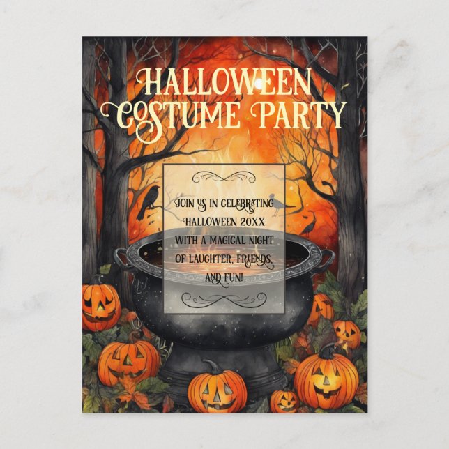 Halloween Costume Party Watercolor  Invitation Postcard (Front)