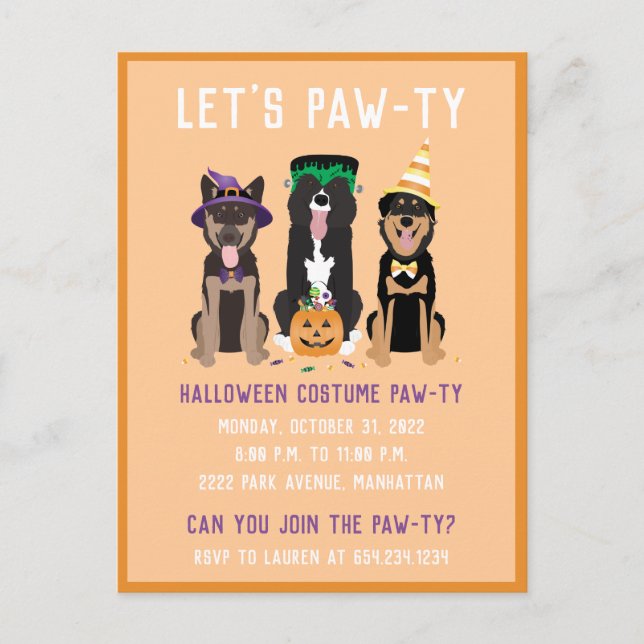 Halloween Costume Pawty Dogs Invitation Postcard (Front)