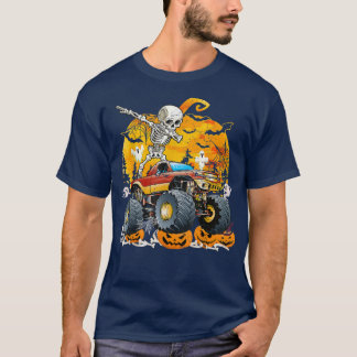 Halloween Costume Skeleton Riding Monster Truck Pu T-Shirt