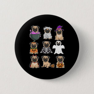 Halloween Costume Spooky Ghost Pumpkin Pug Hallowe 2 Inch Round Button