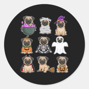 Halloween Costume Spooky Ghost Pumpkin Pug Hallowe Classic Round Sticker