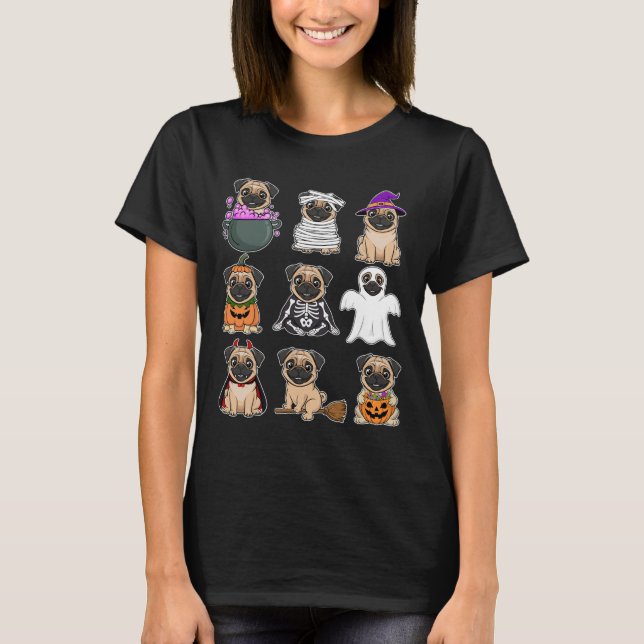 Halloween Costume Spooky Ghost Pumpkin Pug Hallowe T-Shirt (Front)