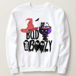 Halloween Costume Tee, Witch Bad & Boozy Black Cat Sweatshirt