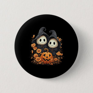 Halloween Costume Vintage Floral Ghost Pumpkin Fun 2 Inch Round Button
