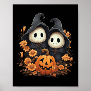 Halloween Costume Vintage Floral Ghost Pumpkin Fun Poster