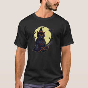 Halloween costume Warrior cat witch with scary moo T-Shirt