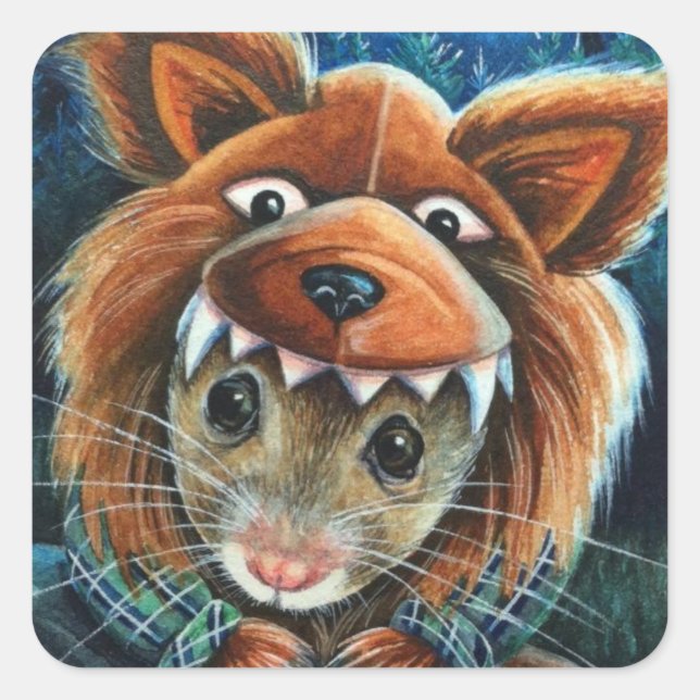 Halloween Costume Werewolf Mouse Watercolor Art Square Sticker (Front)