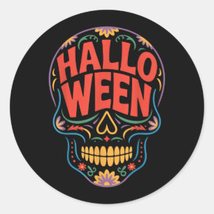Halloween Costumes Skull Typography Graphic Creepy Classic Round Sticker