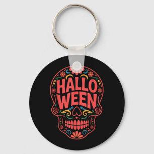 Halloween Costumes Skull Typography Graphic Creepy Keychain