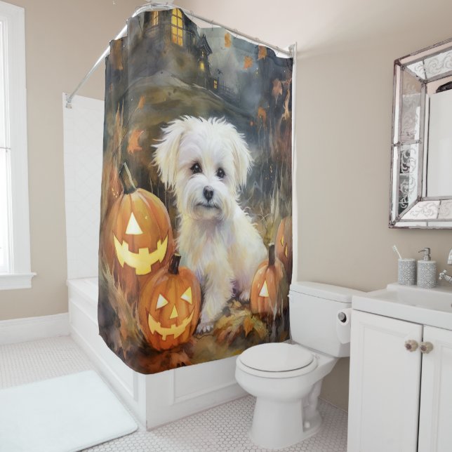 Halloween Coton De Tulear With Pumpkins Scary (In Situ)