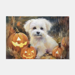 Halloween Coton De Tulear With Pumpkins Scary Doormat