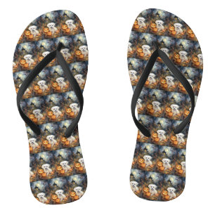 Halloween Coton De Tulear With Pumpkins Scary Flip Flops
