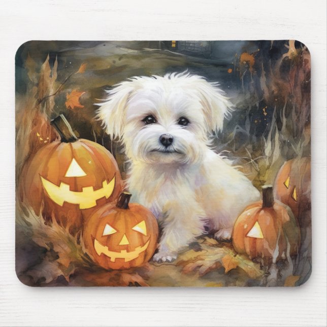 Halloween Coton De Tulear With Pumpkins Scary Mouse Pad (Front)