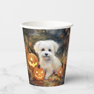 Halloween Coton De Tulear With Pumpkins Scary Paper Cups