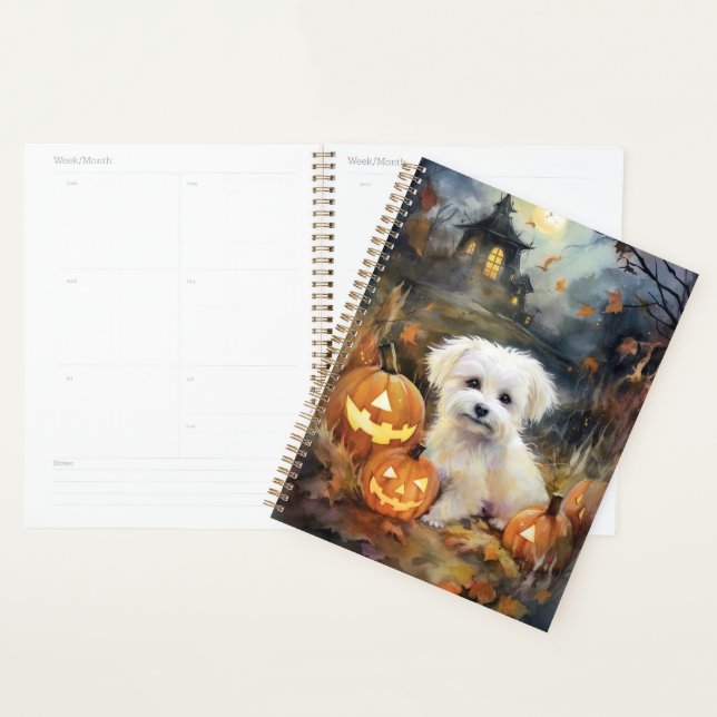 Halloween Coton De Tulear With Pumpkins Scary Planner (Display)