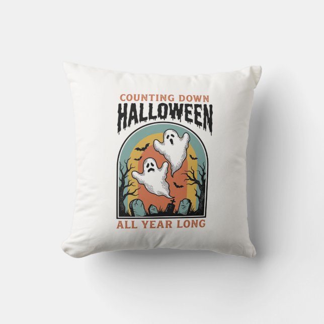 Halloween Countdown Shirt Vintage Graveyard Graphi Throw Pillow (Front)
