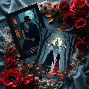 Halloween Couple Spooky Forest Toward Castle Invitation