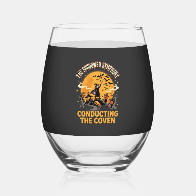 Halloween Coven Conductor Stemless Wine Glass (Front)