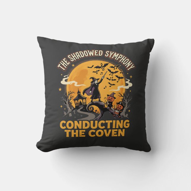 Halloween Coven Conductor Throw Pillow (Front)