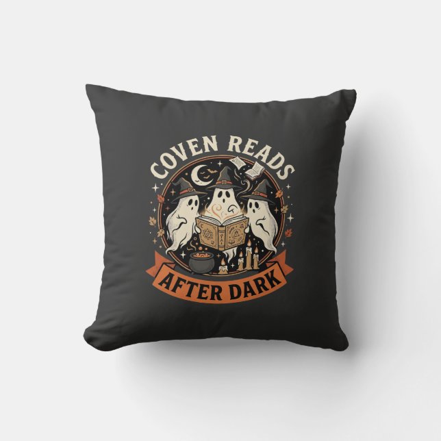Halloween Coven Readers Night Throw Pillow (Front)